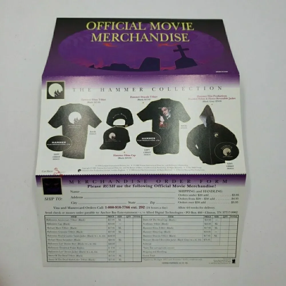John Carpenter's Halloween VHS 1997 with Official Merchandise Card